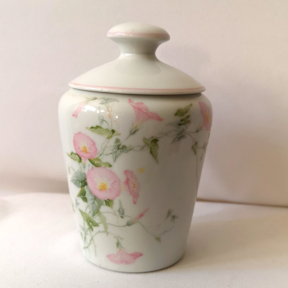 Vintage Limoges France Porcelain Jar w Lid by Artist Annie Grenade, Pink Flowers